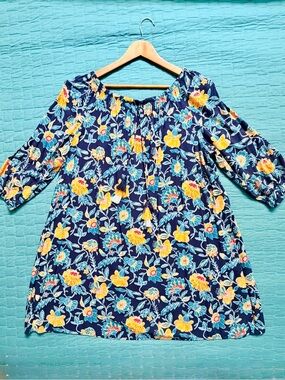 LOFT Beach Blue Floral Beach Coverup/Dress with Tassels